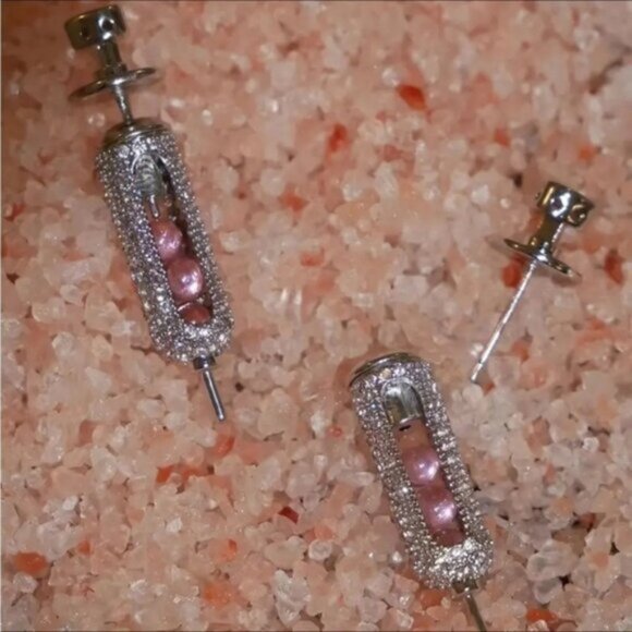 Punk Style Unique Dangle Earrings, Rhinestone Embellished - Picture 1 of 9